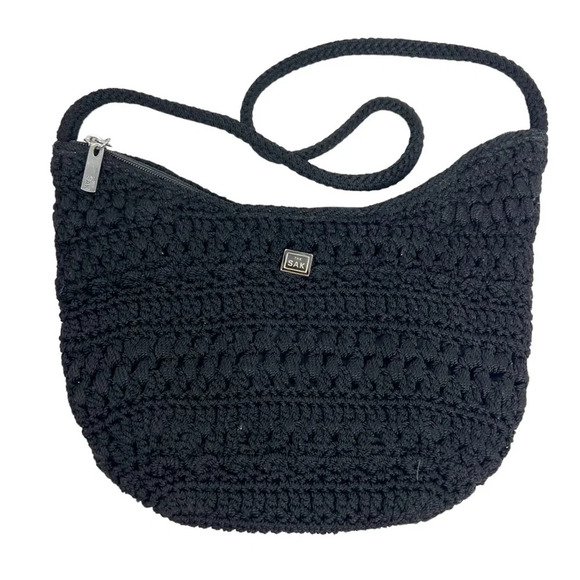 THE SAK Black Macramé Shoulder Bag full top zip - Picture 3 of 7
